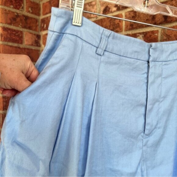 Anthropologie New Maeve Avery Pleated Trouser Shorts Linen Blend Light Blue - Picture 9 of 15